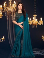 Peacock Blue Two Tone Georgette Saree